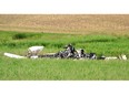 One person was killed when a small, double-engine plane crashed in a field north of Perth Line 43 near Stratford on Tuesday Aug. 23, 2022. (Galen Simmons/Postmedia Network)