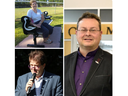 Clockwise from top left: Newbury Reeve Diane Brewer; Zorra Township Mayor Marcus Ryan; and St. Marys Mayor Al Strathdee. They are among the dozens of heads of municipal councils who have been acclaimed to another term after drawing no opponent in the Oct. 24 civic election. File photos