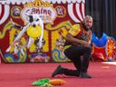 Brian O'Conner and Yolo perform with the Canine Circus on opening day of the Western Fair in London on Friday Sept.  9, 2022. Derek Ruttan/The London Free Press