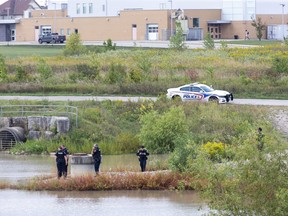 A body was recovered from a pond on Jackson Road north of Bradley Avenue in London on Monday, Sept. 19, 2022. Derek Ruttan/The London Free Press