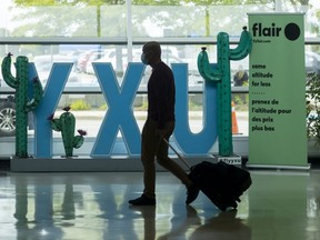 Flair airlines will soon be flying from London International Airport to Calgary.  Photograph taken on Wednesday, Sept. 28, 2022. (Mike Hensen/The London Free Press)