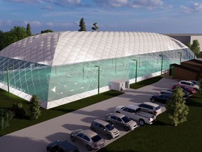 A clear bubble, the first of its kind in North America, will enclose five of the Stratford Tennis Club's six courts by the end of September or early October and remain in place until next spring, a process that will repeat itself each year.