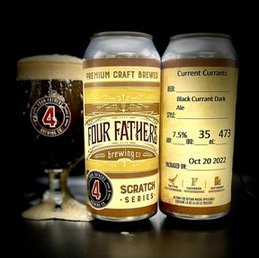 Four Fathers in Cambridge turned to tart blackcurrants to brew Current Currants, a 7.5 per cent alcohol dark ale.(FOUR FATHERS photo)