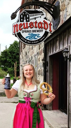 Mikyla Grau is in the Oktoberfest mood at Neustadt Springs. The brewery is the main draw for visitors to the Grey County village that has strong German roots.(NEUSTADT SPRINGS photo)