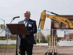 Greg Playford with Homes Unlimited speaks about the Vision SoHo Alliance project, a 680-unit housing development - half of it affordable - on the former Victoria Hospital lands. Construction will begin in the coming weeks (MEGAN STACEY/The London Free Press)