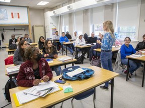 Marlena Golinska teaches  English as a second language at St. Patrick adult and continuing education in London. on Wednesday Oct. 26, 2022. More than one in five London-area residents is born outside Canada, according to the latest census. (Derek Ruttan/The London Free Press)