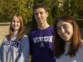 King's University College students Molly Brennan-Purtill, left, Matthew Plaskett, Barbara Christensen and Victoria Carpenter created a London Votes Instagram account and blog to engage voters in London's civic election. Photograph taken on Tuesday, Oct. 11, 2022. (Mike Hensen/The London Free Press)