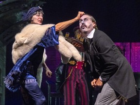 Jesse Gervais plays theatre impresario Ambrose Small and Jan Alexandra Smith plays his wife Theresa in the Grand Theatre's production of Grand Ghosts. (Mike Hensen/The London Free Press)