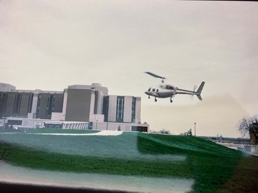 A helicopter gets ready to land on the roof of Children's Hospital in this undated photo. Supplied