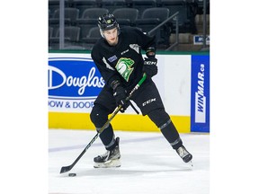 London Knights defenceman Oliver Bonk works out with the team during practice at Budweiser Gardens in London on Wednesday, Oct. 5, 2022. (Derek Ruttan/The London Free Press)