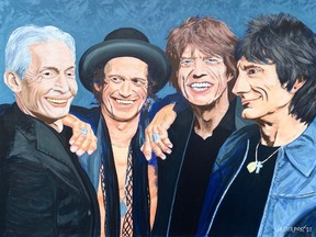 This portrait of The Rolling Stones is among the works included in an exhibition of works by London artist Phil Vanderpost on at Art With Panache until Friday. Self-taught artist Brad Boug also is exhibiting work at the store until Friday.
