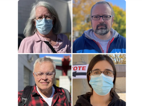 London voters on election day, Oct. 24, 2022. Clockwise from top left: Anne Rigg;  Jeremy Regier;  Rebecca Despard-Young;  Jerry Dell.
