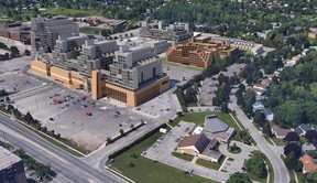 An artist's drawing shows the view looking southwest at a proposed $556 million, six-tower redevelopment at Westmount Commons, now the site of the Westmount Shopping Centre. (Supplied)