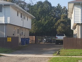 Chatham-Kent police were on scene at a Sandys Street apartment in Chatham on Sept. 21, 2021. Two of three people charged in the death of Beau Veenstra were sentenced Thursday, Nov. 3, 2022 in Chatham court. The third accused, who also pleaded guilty, is to be sentenced later this month. (Postmedia file photo)
