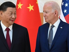 Chinese President Xi Jinping, 69, left, and U,S, President Joe Biden, who turns 80 on Sunday, meet on the sidelines of the G20 Summit on Bali on Monday. They are part of the phenomenon of older politicians leading major countries today. (Saul Loeb/AFP via Getty Images)