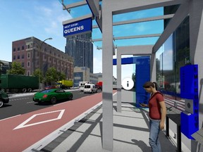 Illustration showing a bus rapid transit shelter to be built along London's rapid transit routes.