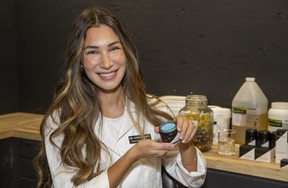 Maria Ramey shows some of the products she developed and produces for her business, Understory Botanicals Skincare in Mt. Brydges. Photograph taken on Wednesday, Oct. 19, 2022. (Derek Ruttan/The London Free Press)