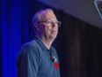 Libro president and chief executive Stephen Bolton speaks during the company's Prosperity Day conference at RBC Place in London on Friday, Nov. 11, 2022, when he announced he would retire in March 2023 after 35 years with the credit union. (Derek Ruttan/The London Free Press)