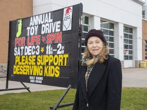 Jacquie Thompson of LifeSpin is shown at the London Fire Department headquarters ahead of their annual toy drive for low-income families in London. Photo taken on Friday November 25, 2022. (Derek Ruttan/The London Free Press)