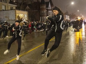 Members of the Dance Extreme troupe kicked up their heels during the London Santa Claus Parade on Saturday November 12, 2022. Mike Hensen/The London Free Press