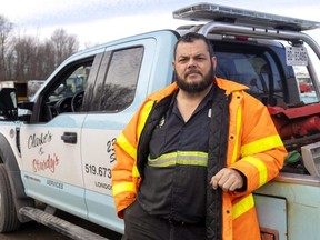 Dwayne Cameron, part owner of towing company Clarke’s and Sturdy’s Services, said last week's crackdown by bylaw officers with the City of London on rogue tow truck operators was badly needed. Photograph taken on Monday, Nov. 21, 2022. (Mike Hensen/The London Free Press)