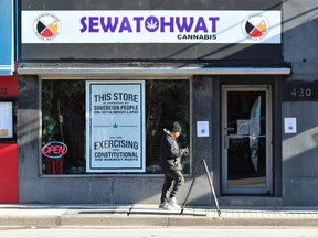 An unlicensed cannabis retail store has opened at 430 Richmond St., the second Indigenous-run dispensary to open recently in London without approval from the Alcohol and Gaming Commission of Ontario, the province's pot regulator. (DALE CARRUTHERS/The London Free Press)