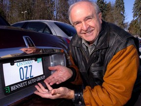 Orlando Zamprogna shows his licence plate with his nickname Ozz  in 2007. (London Free Press file photo)