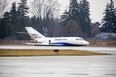 The Transportation Safety Board of Canada is deploying a team of investigators after this plane left the London International Airport runway in the early morning hours on Friday December 16, 2022. (Derek Ruttan/The London Free Press)