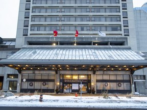 The company that owns the DoubleTree By Hilton hotel on King Street in downtown London is seeking approval from the City of London to convert some or all of its rooms to condos. Photograph taken on Monday, Dec. 26, 2022. (Derek Ruttan/The London Free Press)