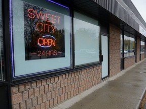 The Sweet City body rub parlour on Clarke Road south of Oxford Street is shown in this photo taken Oct. 30, 2017. (London Free Press file photo)