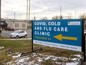 London’s expanded COVID-19, cold and flu assessment clinic is in the former Canadian Blood Services building at London Health Sciences Centre’s Victoria Hospital. (Mike Hensen/The London Free Press)