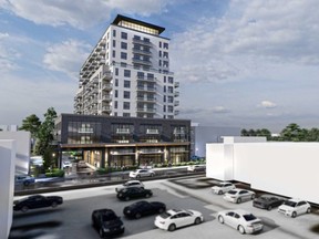 Rendering of a 14-storey tower proposed for 200 Albert St., on a downtown parking lot west of the former Prince Albert diner.