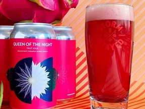 Pinkish-red in colour, Queen of the Night is one of five new beers brewed to mark the fifth anniversary of London’s Storm Stayed Brewing. Queen of the Night is a sour wheat beer with sweetness from adding dragon fruit. (Storm Stayed photo)