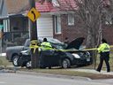 London police closed a portion of Springbank Drive while probing a morning crash on Sunday Jan. 1, 2023. Dale Carruthers/The London Free Press