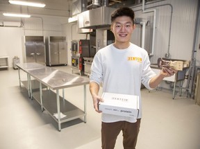 Will Wang, chief executive of Zentein, a company that makes protein snacks in London, is preparing to move into a new commercial kitchen at the Grove, the food company incubator at Western Fair District. Photograph taken on Jan. 4, 2023. (Derek Ruttan/The London Free Press)