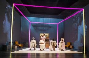 Dante Prince, left, Starr Domingue, Beck Lloyd, Krystle Chance and Kaylee Harwood perform a scene from Controlled Damage at the Grand Theatre in London. Beck stars as Viola Desmond, who ignited the civil rights movement in Canada. (Derek Ruttan/The London Free Press)