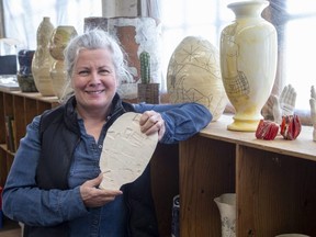 Artist Susan Day is leading a project that will see thousands of ceramic tiles produced to create a mural on a wall at Carepoint, the city's supervised drug use site at 446 York St. Photograph taken on Tuesday, Jan. 24, 2023. Derek Ruttan/The London Free Press