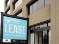 A for lease sign hangs on the Sifton.com office building on the southwest corner of Dufferin Street and Richmond Street in London on Tuesday, Jan. 10, 2023. The downtown office vacancy rate is 26.2 per cent according to a year-end report by commercial realtor CBRE. 
(Mike Hensen/The London Free Press)