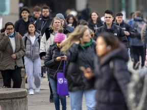 International students, many of whom attend Western University where this photo was taken on Wednesday, Jan. 11, 2023, made a major contribution to population growth of three per cent in 2022, new figures from Statistics Canada show. (Mike Hensen/The London Free Press)