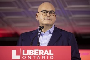 Ontario Liberal Party leader Steven Del Duca delivers remarks at the party's AGM in Toronto, Sunday, Oct. 17, 2021.