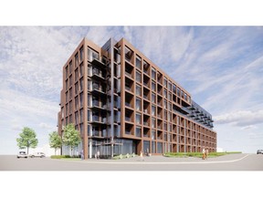 LJM Developments, the company proposing to build a seven-storey condominium at 400 Southdale Rd. E., is offering to give four units to the city for affordable housing. The rendering shows the view looking northeast from Dundalk Drive.