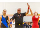 Saunders secondary school wrestler Rachel Griffith, 17, throws her head back in a mix of joy and exhaustion after winning gold over Beal secondary school opponent Mara Sanders in the 54-kilogram final at the TVRA high school wrestling championships held at Saunders in London on Tuesday Feb. 21, 2023. Mike Hensen/The London Free Press