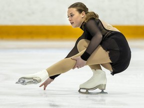 Lily Pullen of Zorra Skating Club participates in the London Great Lakes Skate Ontario competition at Nichols Arena in London on Sunday Feb. 19, 2023. Mike Hensen/The London Free Press