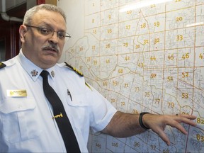 Acting fire chief Richard Hayes talks Tuesday about the rapid growth in the southeast corner of London near Hamilton Road and Commissioners Road. The city will be building a new fire station on Old Victoria Road. (Mike Hensen/The London Free Press)