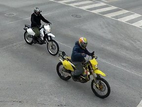 London police are seeking the public's help as they investigate dirt bikes "being operated in a dangerous manner" in the city in early February 2023. (Police photo)