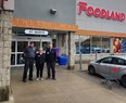 St. Marys Foodland cashier Wanda Mossey recently helped prevent an 89-year-old customer from falling victim to a scam involving the purchase of gift cards. From left are Foodland manager Glenn Dailey, Mossey and owner Corey McKay. Submitted photo