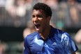 Felix Auger-Aliassime of Canada celebrates defeating Francisco Cerundolo of Argentina during the BNP Paribas Open on March 13, 2023 in Indian Wells, California. (Photo by Julian Finney/Getty Images)