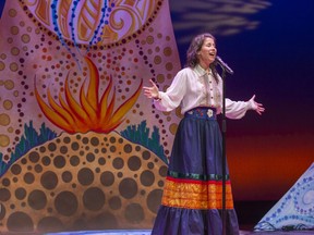 Andrea Menard performs a scene from Rubaboo at the Grand Theatre in London on Tuesday March 7, 2023. (Derek Ruttan/The London Free Press)