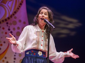 Andrea Menard performs a scene from Rubaboo at the Grand Theatre in London on Tuesday March 7, 2023. (Derek Ruttan/The London Free Press)