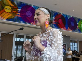 London artist Tova Hasiwar designed a mural at RBC Place that celebrates London's UNESCO City of Music designation. “Music is within and all around us,” she said. "It transcends language barriers.” Photograph taken on Wednesday, March 29, 2023. (Mike Hensen/The London Free Press)